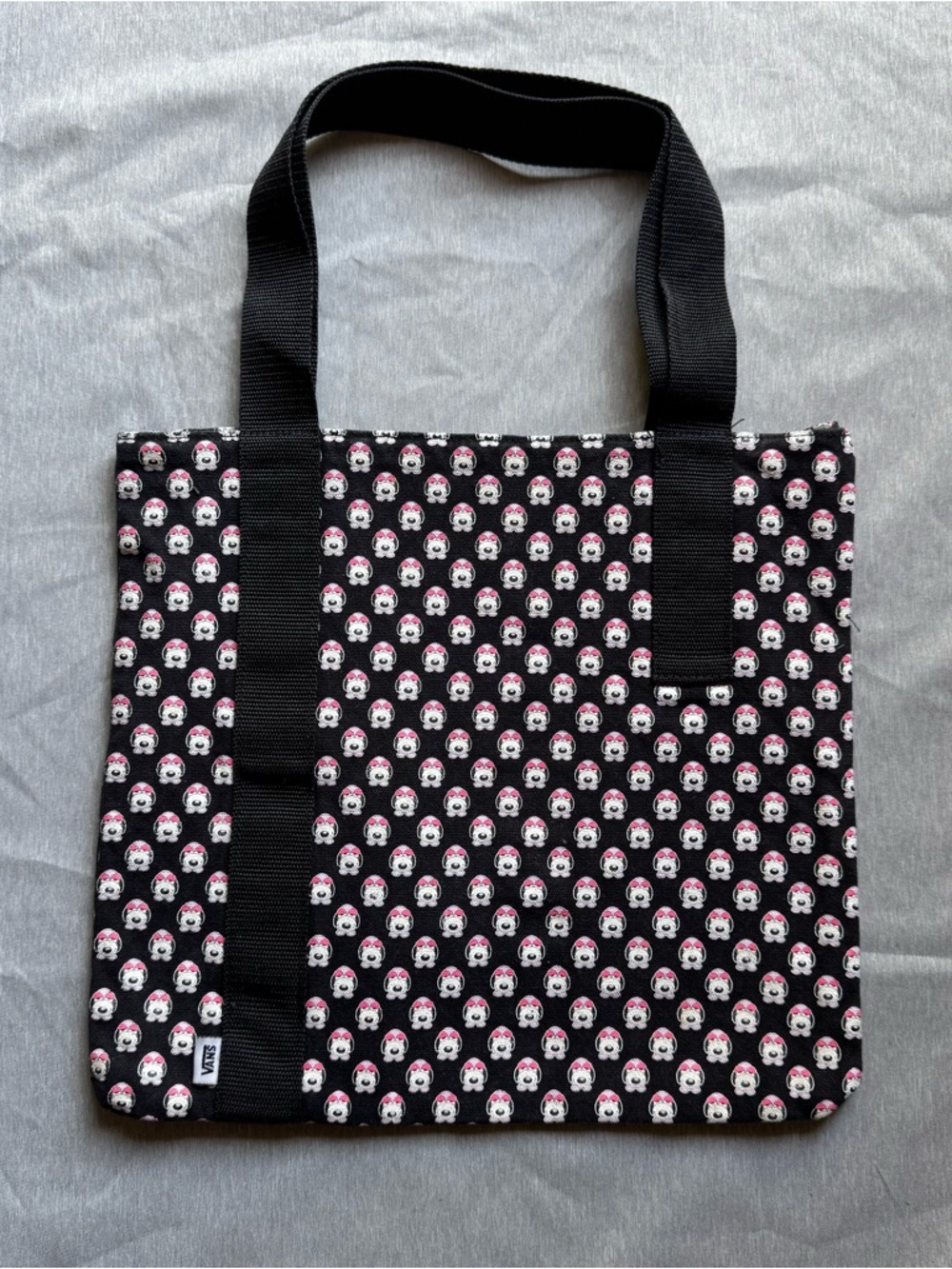 Vans off the Wall Black Patterned Tote Bag with Pink Accent